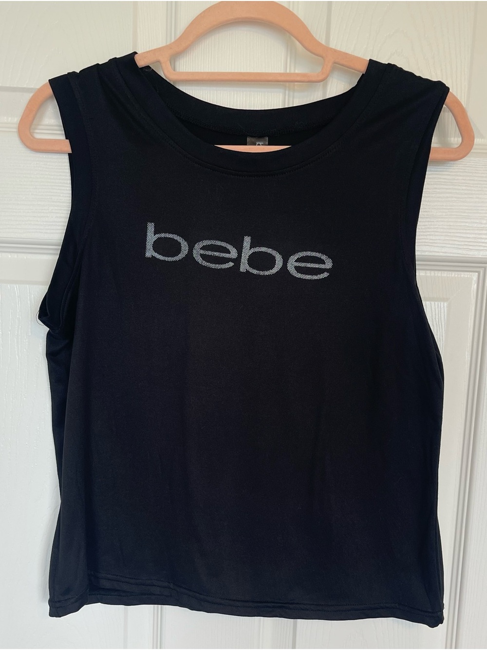 bebe Black Muscle Tee with Silver Logo Print